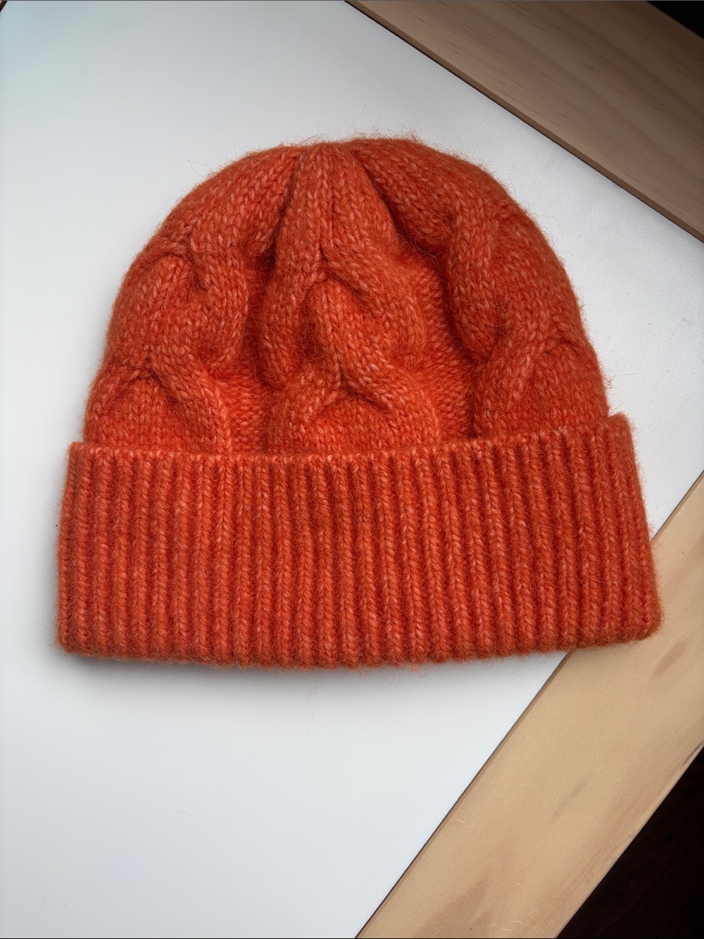 COS Cable Knit Beanie in Bright Orange